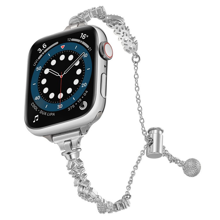 KALEBOL Rhinestone Watch Band for Apple Watch Series 10 9 8 7 SE 6 5 4 3 2 1 42mm 41mm 40mm 38mm Angel Wings Zinc Alloy Strap - Silver