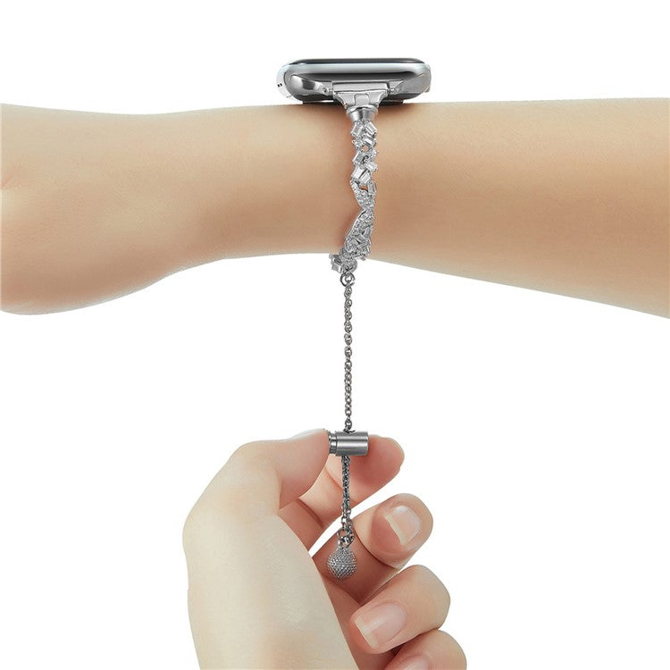 KALEBOL Rhinestone Watch Band for Apple Watch Series 10 9 8 7 SE 6 5 4 3 2 1 42mm 41mm 40mm 38mm Angel Wings Zinc Alloy Strap - Silver