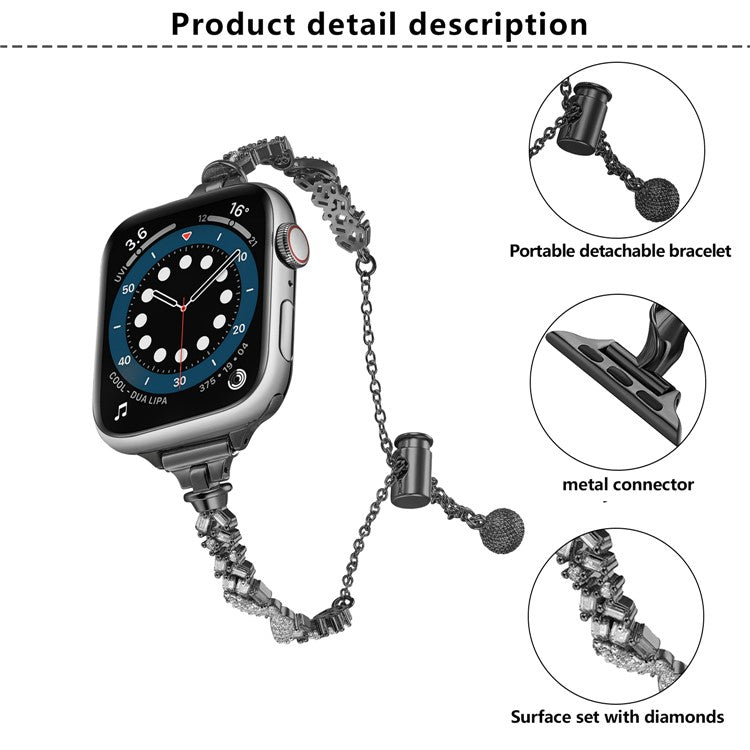 KALEBOL Rhinestone Watch Band for Apple Watch Series 10 9 8 7 SE 6 5 4 3 2 1 42mm 41mm 40mm 38mm Angel Wings Zinc Alloy Strap - Silver