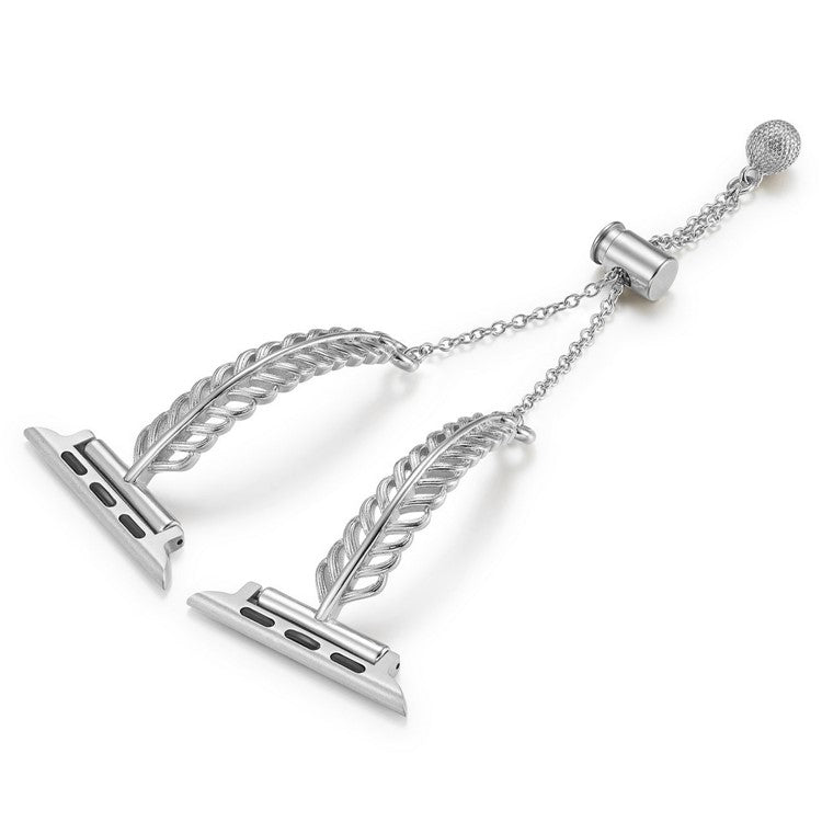 KALEBOL Feather Shape Watch Band for Apple Watch Series 10 9 8 7 SE 6 5 4 3 2 1 42mm 41mm 40mm 38mm Zinc Alloy Wrist Strap - Silver