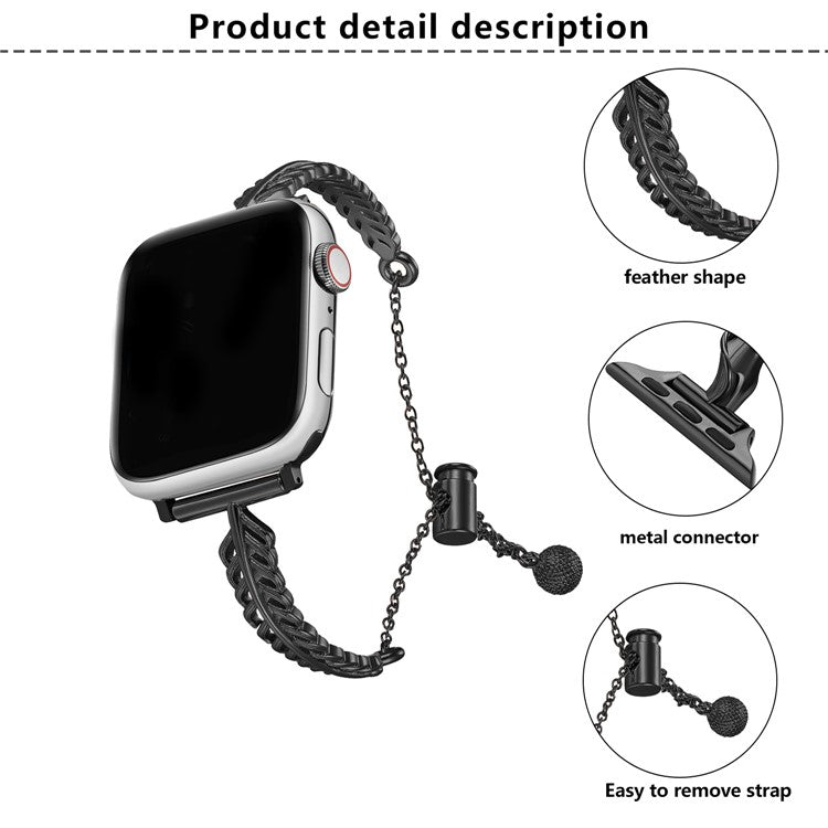 KALEBOL Feather Shape Watch Band for Apple Watch Series 10 9 8 7 SE 6 5 4 3 2 1 42mm 41mm 40mm 38mm Zinc Alloy Wrist Strap - Silver