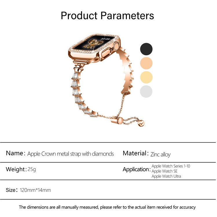 KALEBOL Crown Diamond Metal Band for Apple Watch Series 10 Ultra 9 8 7 SE 6 5 4 3 2 1 46mm 49mm 45mm 44mm 42mm Zinc Alloy Watch Strap - Gold
