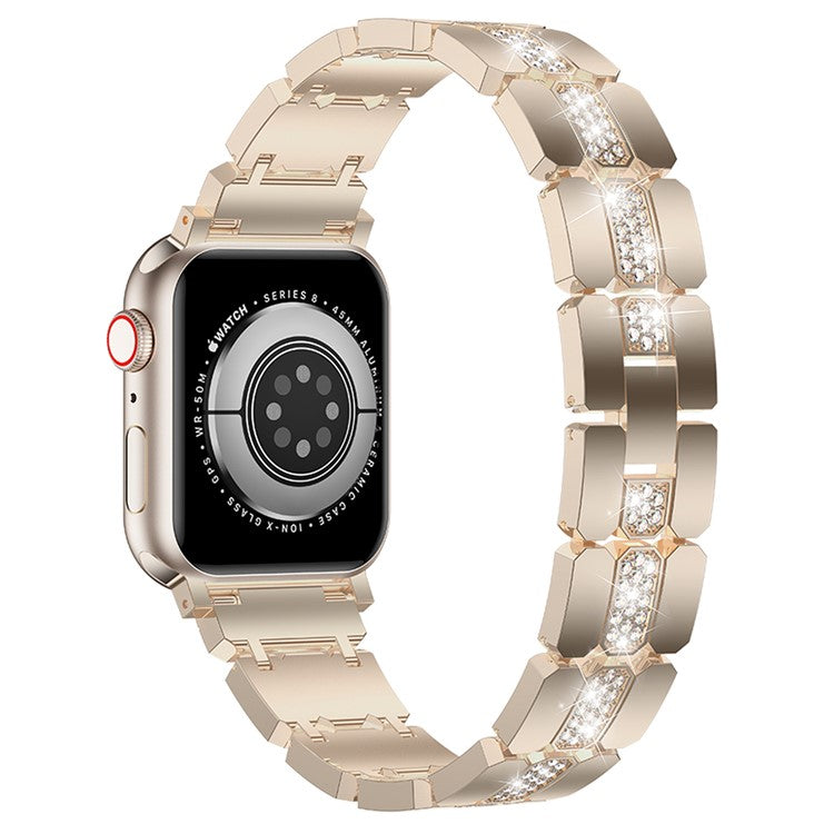 KALEBOL Rhinestone Watch Band for Apple Watch Series 10 9 8 7 SE 6 5 4 3 2 1 42mm 41mm 40mm 38mm Grid Block Zinc Alloy Strap - Champagne