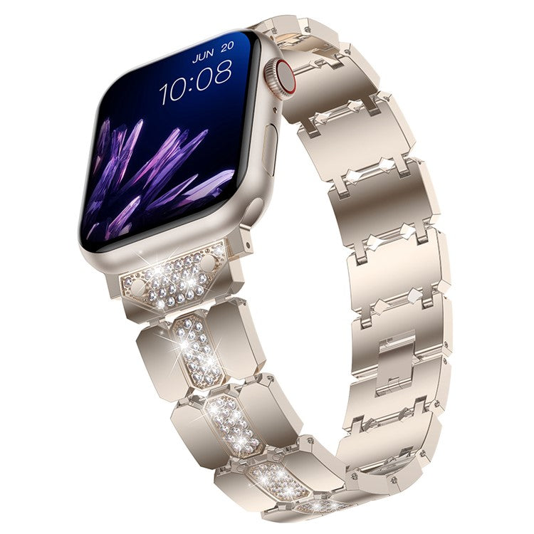 KALEBOL Rhinestone Watch Band for Apple Watch Series 10 9 8 7 SE 6 5 4 3 2 1 42mm 41mm 40mm 38mm Grid Block Zinc Alloy Strap - Champagne