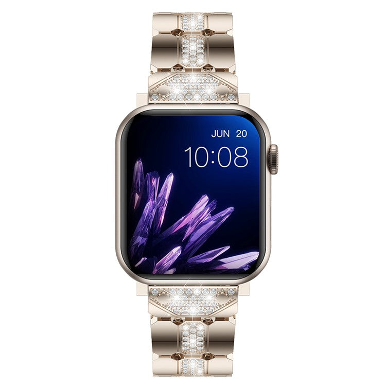 KALEBOL Rhinestone Watch Band for Apple Watch Series 10 9 8 7 SE 6 5 4 3 2 1 42mm 41mm 40mm 38mm Grid Block Zinc Alloy Strap - Champagne