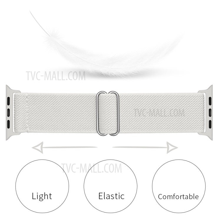 Adjustable Woven Polyester Watchband Wrist Strap Replacement for Apple Watch Series 10 9 8 7 SE 6 5 4 3 2 1 42mm 41mm 40mm 38mm - White