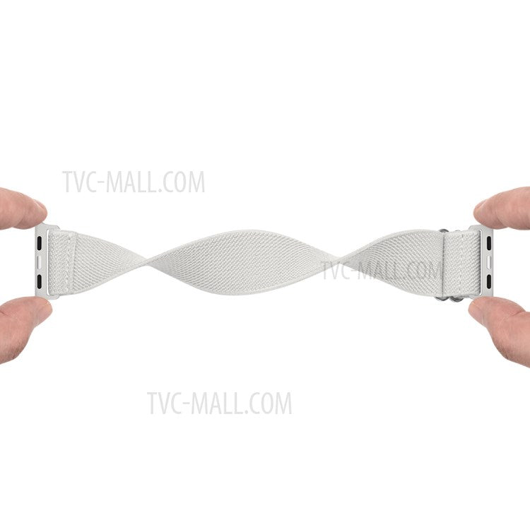 Adjustable Woven Polyester Watchband Wrist Strap Replacement for Apple Watch Series 10 9 8 7 SE 6 5 4 3 2 1 42mm 41mm 40mm 38mm - White