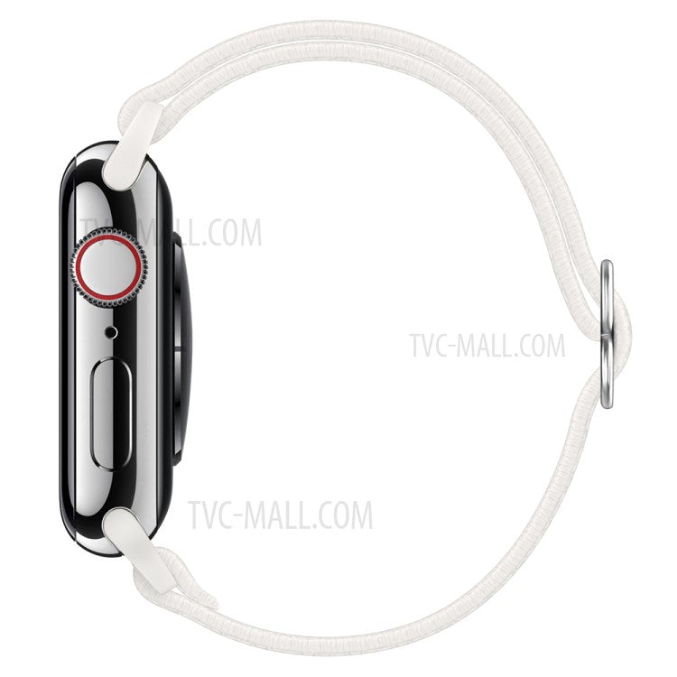 Adjustable Woven Polyester Watchband Wrist Strap Replacement for Apple Watch Series 10 9 8 7 SE 6 5 4 3 2 1 42mm 41mm 40mm 38mm - White