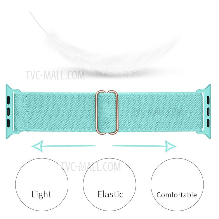 Adjustable Woven Polyester Watchband Wrist Strap Replacement for Apple Watch Series 10 9 8 7 SE 6 5 4 3 2 1 42mm 41mm 40mm 38mm - Light Green
