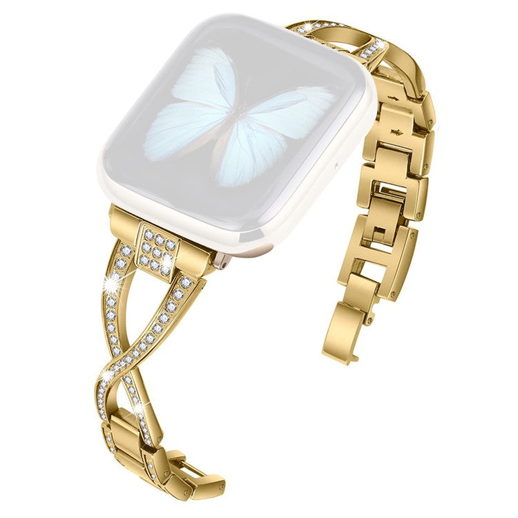 KALEBOL Cross Watch Band for Apple Watch Series 10 9 8 7 SE 6 5 4 3 2 1 42mm 41mm 40mm 38mm Rhinestone Zinc Alloy Wrist Strap - Gold