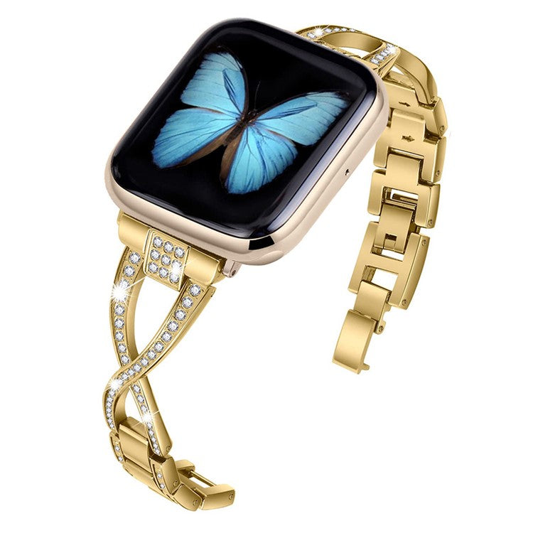 KALEBOL Cross Watch Band for Apple Watch Series 10 9 8 7 SE 6 5 4 3 2 1 42mm 41mm 40mm 38mm Rhinestone Zinc Alloy Wrist Strap - Gold