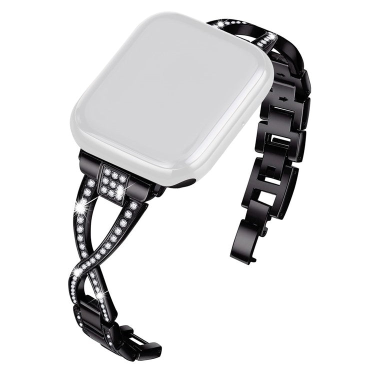 KALEBOL Cross Watch Band for Apple Watch Series 10 Ultra 9 8 7 SE 6 5 4 3 2 1 46mm 49mm 45mm 44mm 42mm Rhinestone Zinc Alloy Wrist Strap - Black