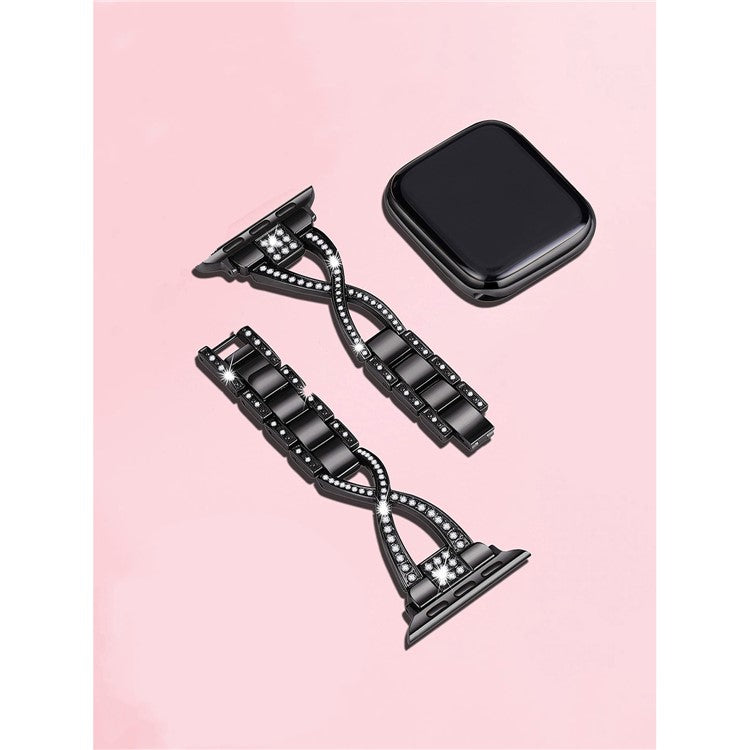 KALEBOL Cross Watch Band for Apple Watch Series 10 Ultra 9 8 7 SE 6 5 4 3 2 1 46mm 49mm 45mm 44mm 42mm Rhinestone Zinc Alloy Wrist Strap - Black