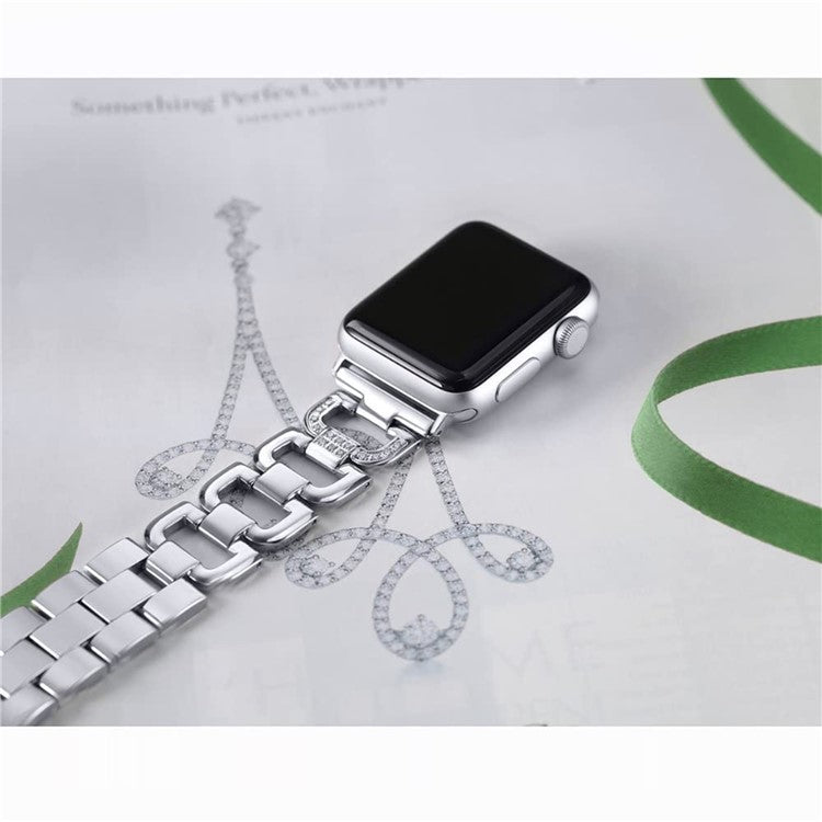 KALEBOL Square Watch Band for Apple Watch Series 10 9 8 7 SE 6 5 4 3 2 1 42mm 41mm 40mm 38mm Zinc Alloy Rhinestone Wrist Strap - Silver