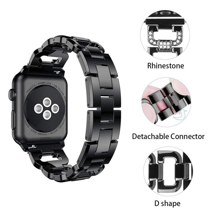 KALEBOL Square Watch Band for Apple Watch Series 10 9 8 7 SE 6 5 4 3 2 1 42mm 41mm 40mm 38mm Zinc Alloy Rhinestone Wrist Strap - Silver