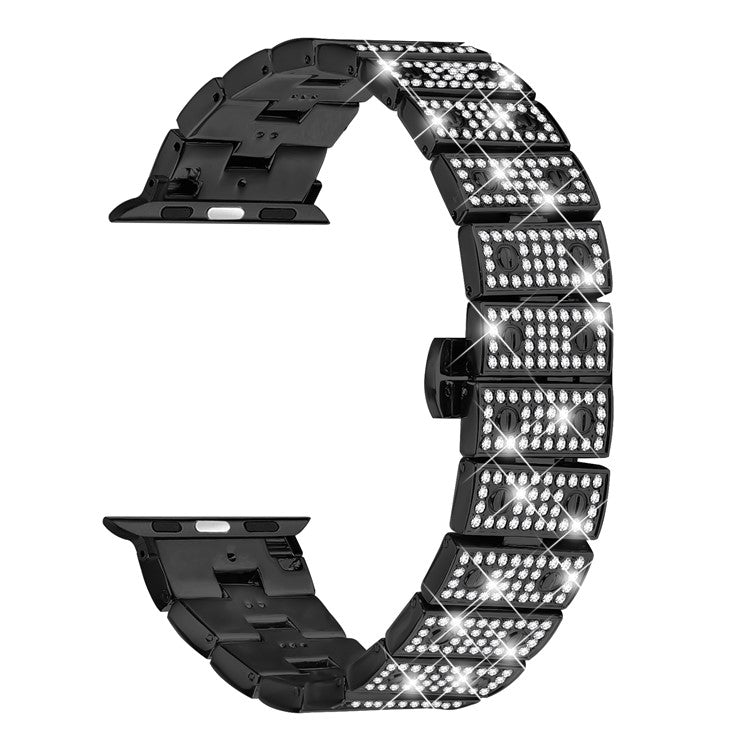Watch Band For Apple Watch Series 10 Ultra 9 8 7 SE 6 5 4 3 2 1 46mm 49mm 45mm 44mm 42mm Alloy Rhinestones Decor Strap - Black