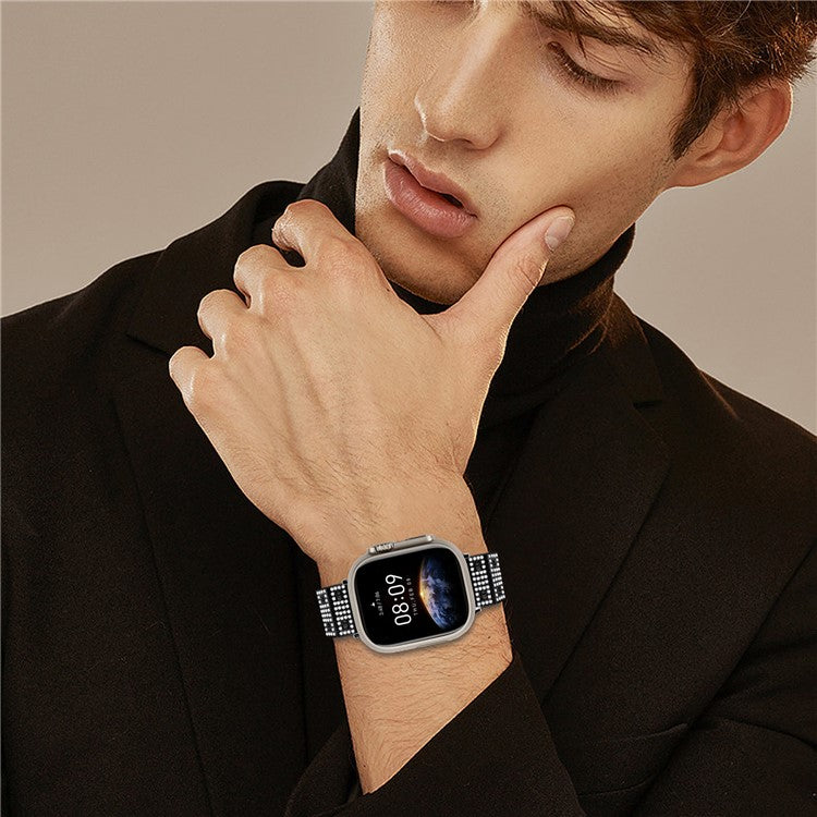 Watch Band For Apple Watch Series 10 Ultra 9 8 7 SE 6 5 4 3 2 1 46mm 49mm 45mm 44mm 42mm Alloy Rhinestones Decor Strap - Black