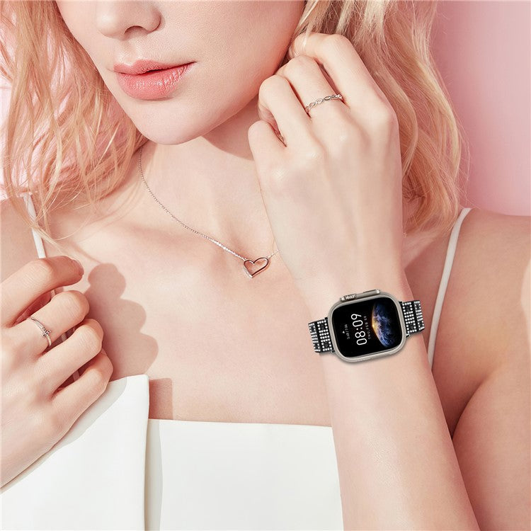 Watch Band For Apple Watch Series 10 Ultra 9 8 7 SE 6 5 4 3 2 1 46mm 49mm 45mm 44mm 42mm Alloy Rhinestones Decor Strap - Black