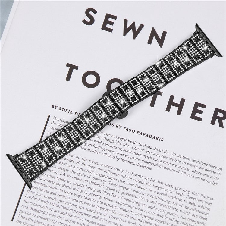 Watch Band For Apple Watch Series 10 Ultra 9 8 7 SE 6 5 4 3 2 1 46mm 49mm 45mm 44mm 42mm Alloy Rhinestones Decor Strap - Black