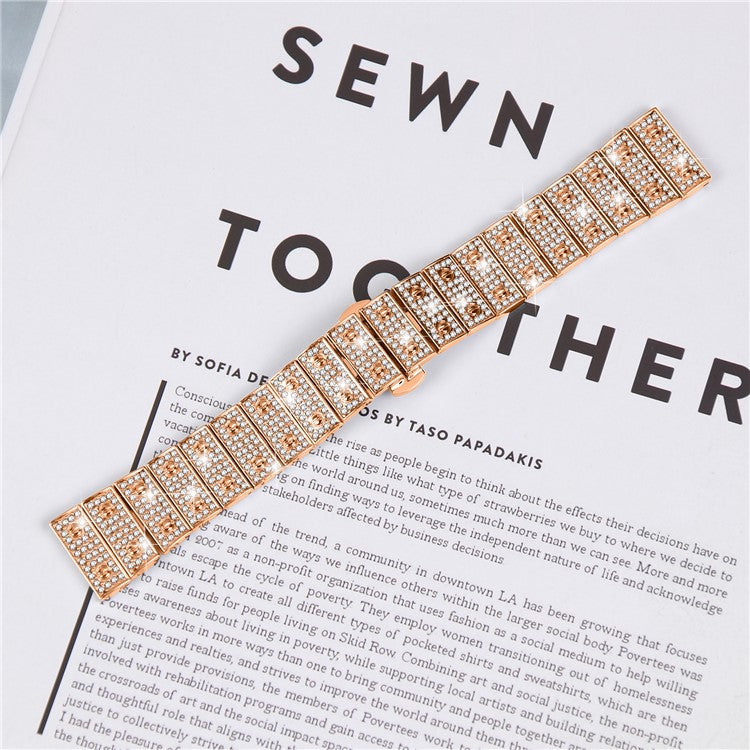 For Huawei Watch GT 3 Pro 46mm Watch Band Alloy Metal Rhinestones Decor Strap with Butterfly Clasp - Rose Gold