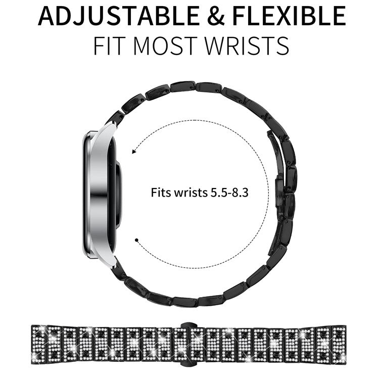 For Huawei Watch GT Runner Watch Band Alloy Metal Rhinestones Decor Strap with Butterfly Clasp - Black