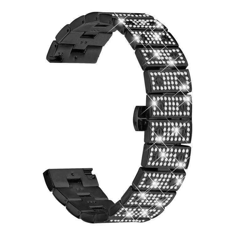 For Honor MagicWatch 2 46mm Watch Band Alloy Metal Rhinestones Decor Strap with Butterfly Clasp - Black