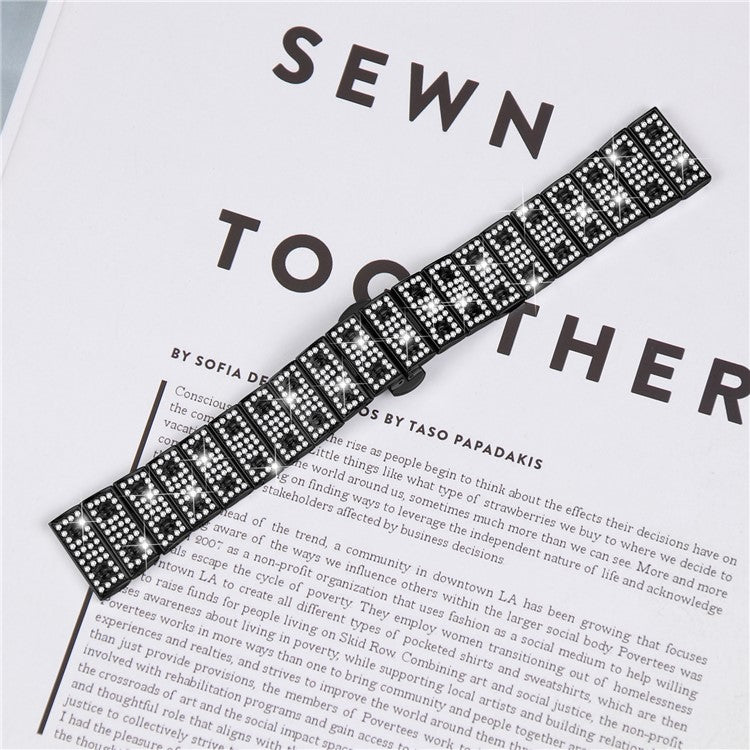 For Honor MagicWatch 2 46mm Watch Band Alloy Metal Rhinestones Decor Strap with Butterfly Clasp - Black