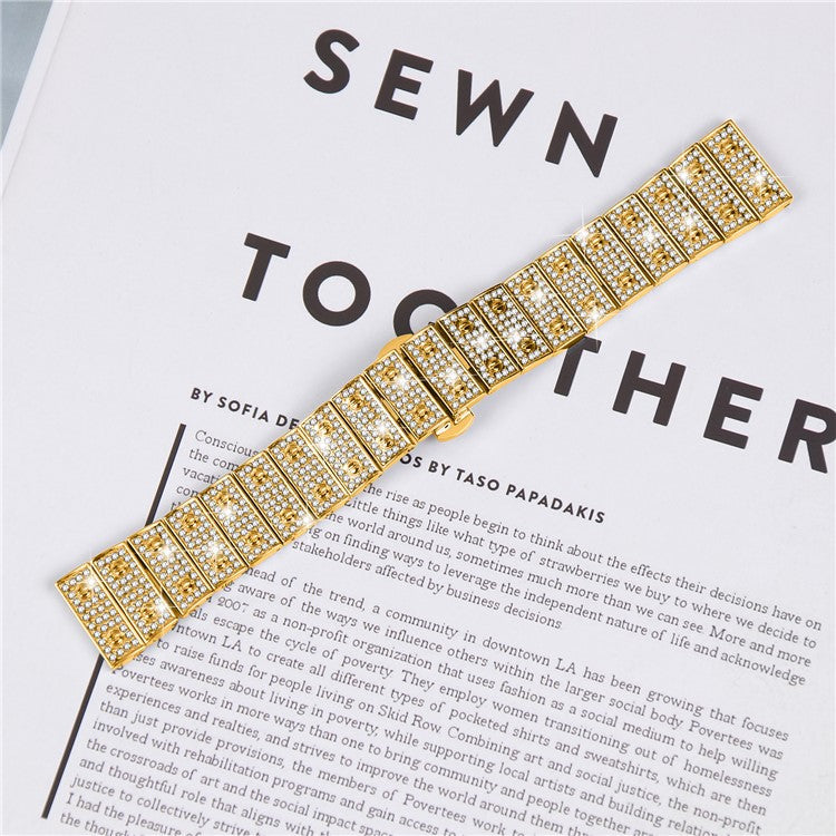 For Honor MagicWatch 2 46mm Watch Band Alloy Metal Rhinestones Decor Strap with Butterfly Clasp - Gold