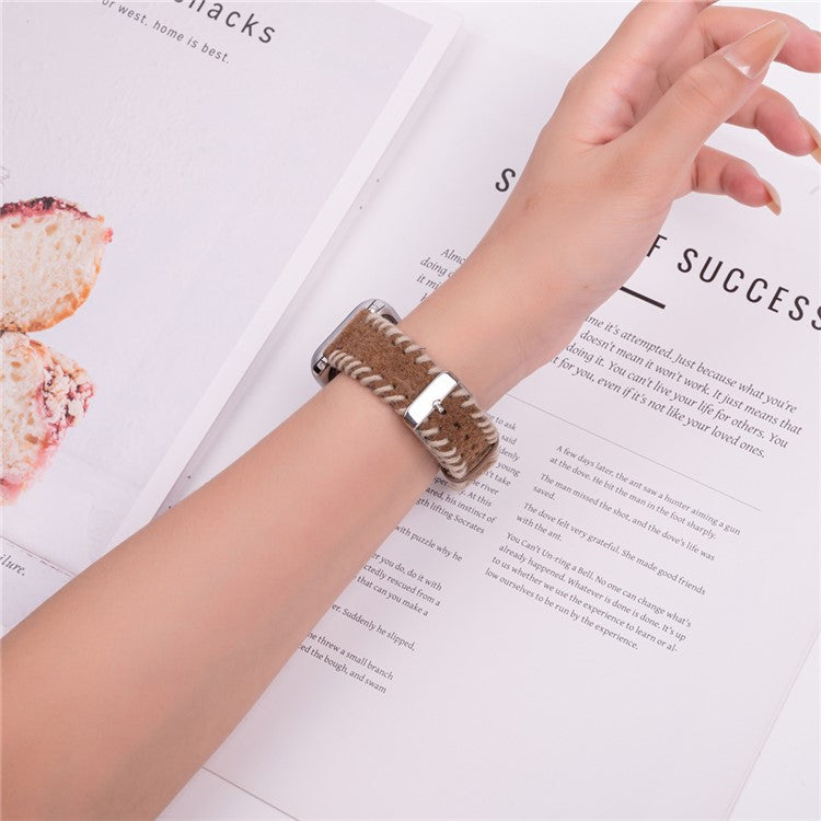 Watch Strap for Apple Watch Series 10 Ultra 9 8 7 SE 6 5 4 3 2 1 46mm 49mm 45mm 44mm 42mm Woolen Fabric Hand-stitched Band - Beige+Brown