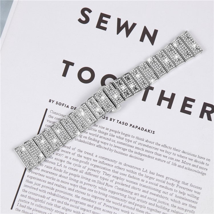 For Xiaomi Watch S1 / S1 Active Band Alloy Metal Rhinestones Decor Watch Strap with Butterfly Clasp - Silver