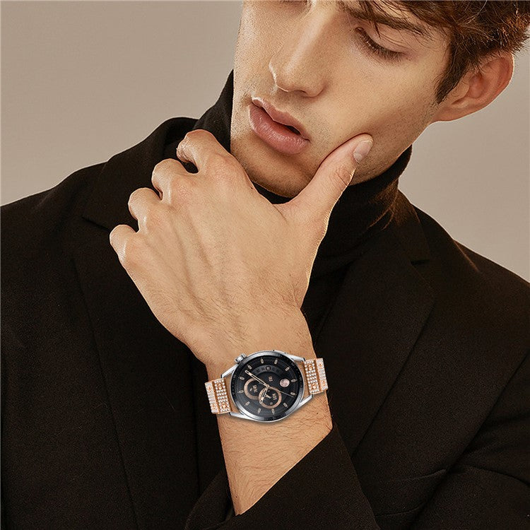 For Imilab KW66 Watch Band Alloy Metal Rhinestones Decor Strap with Butterfly Clasp - Rose Gold