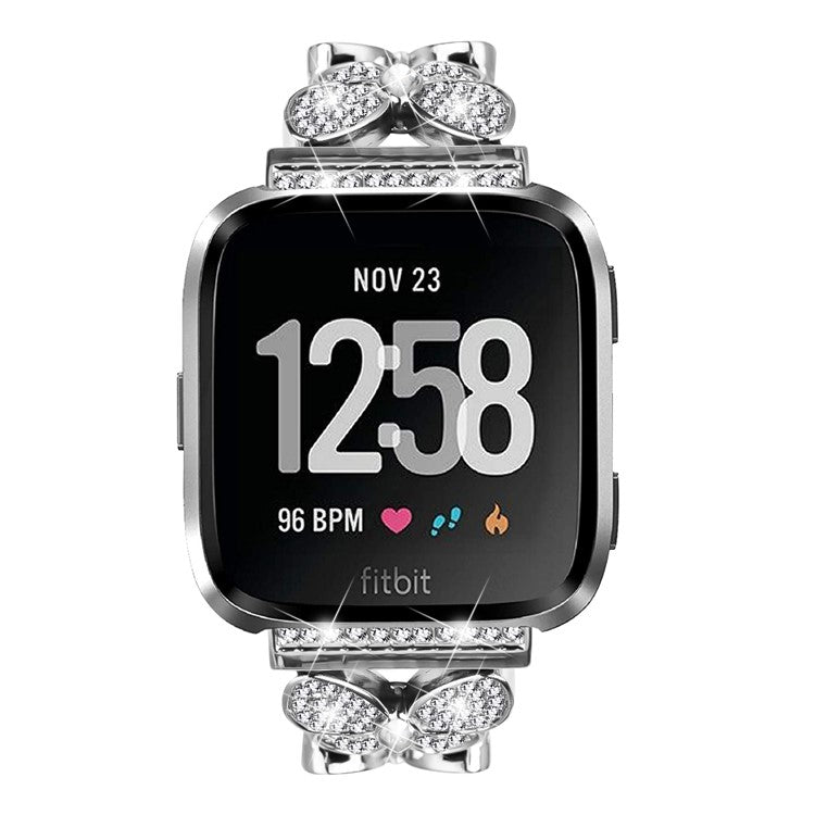 For Fitbit Versa / Versa 2 Watch Band Butterfly Rhinestones Decor Silver Alloy Metal Strap