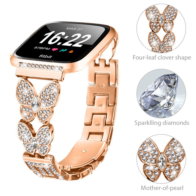 For Fitbit Versa / Versa 2 Watch Band Butterfly Rhinestones Decor Alloy Metal Strap - Rose Gold