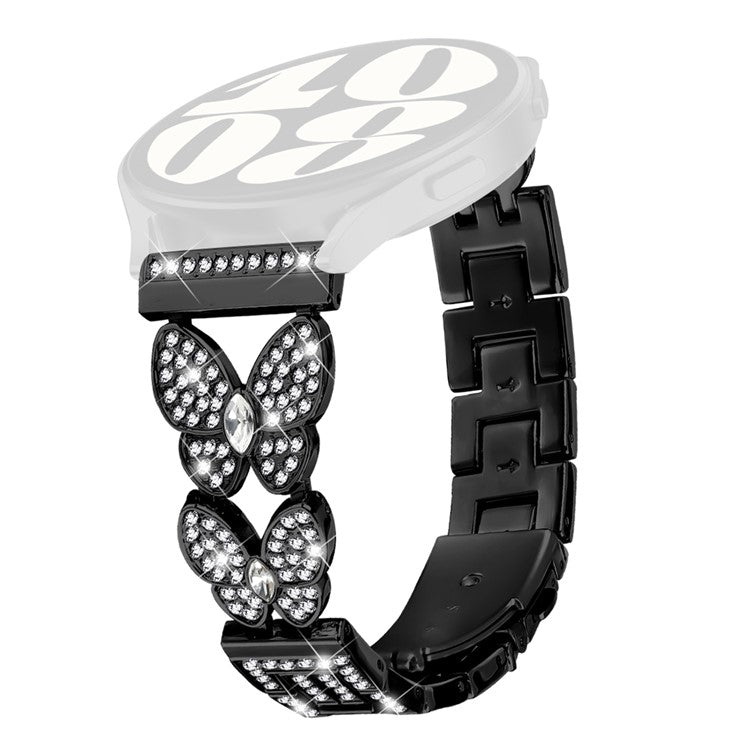 For Samsung Galaxy Watch 46mm Band Butterfly Rhinestones Decor Alloy Metal Watch Strap - Black