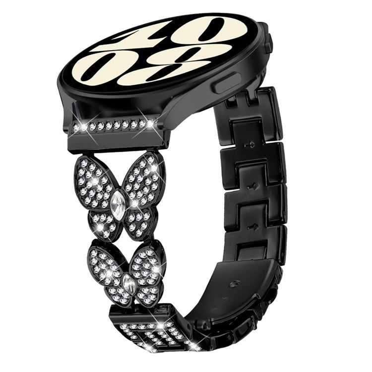 For Samsung Galaxy Watch 46mm Band Butterfly Rhinestones Decor Alloy Metal Watch Strap - Black