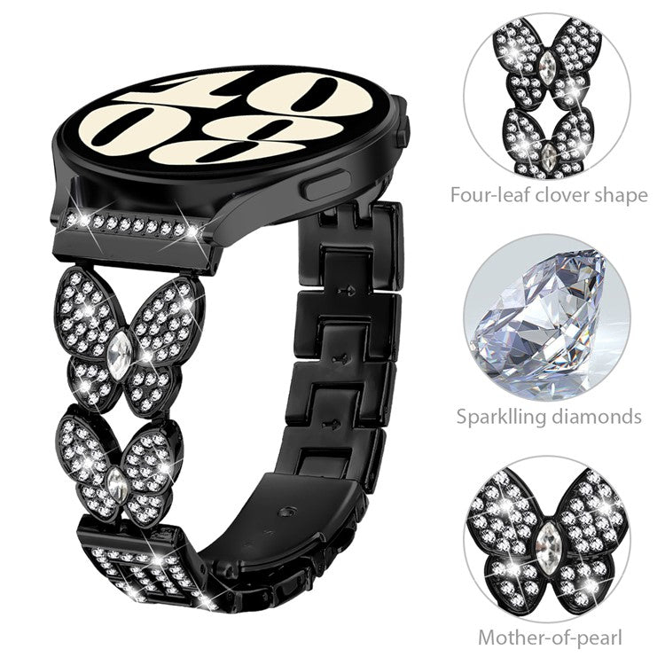 For Samsung Galaxy Watch 46mm Band Butterfly Rhinestones Decor Alloy Metal Watch Strap - Black