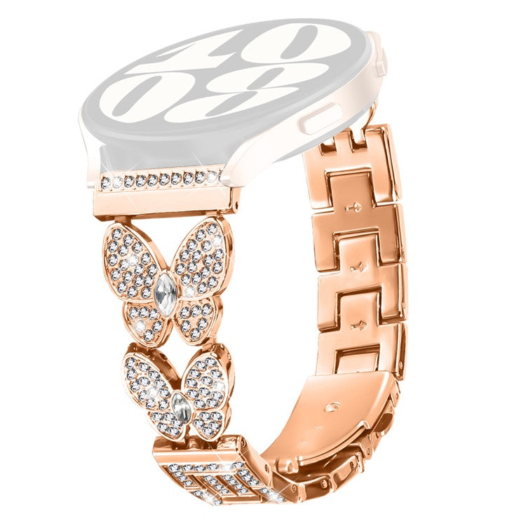 For Samsung Galaxy Watch 46mm Band Butterfly Rhinestones Decor Alloy Metal Watch Strap - Rose Gold