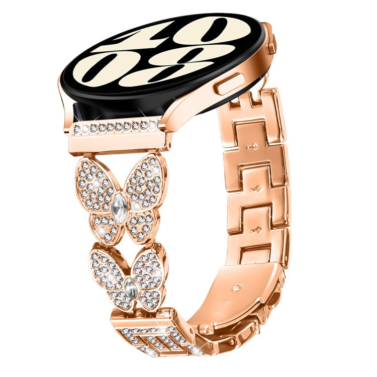 For Samsung Galaxy Watch 46mm Band Butterfly Rhinestones Decor Alloy Metal Watch Strap - Rose Gold