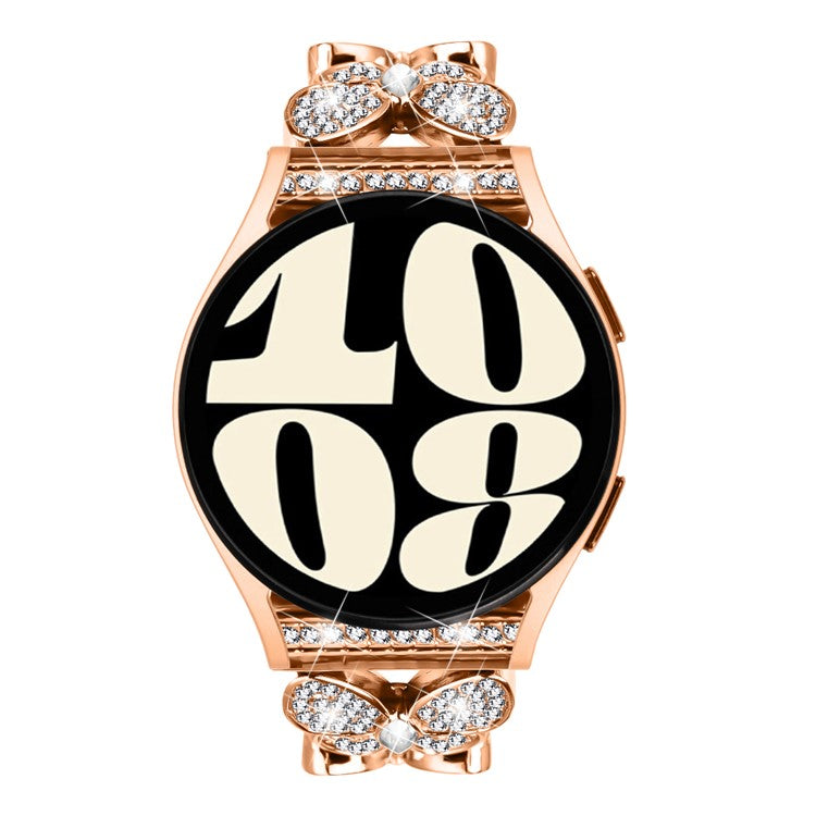 For Samsung Galaxy Watch 46mm Band Butterfly Rhinestones Decor Alloy Metal Watch Strap - Rose Gold