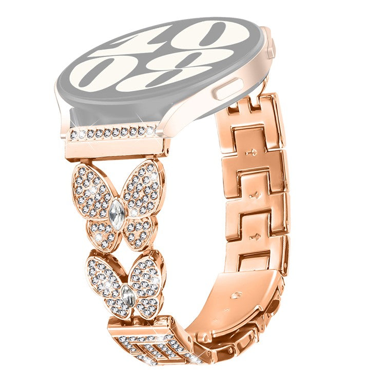 For Huawei Watch Buds Band Butterfly Rhinestones Decor Alloy Metal Watch Strap - Rose Gold