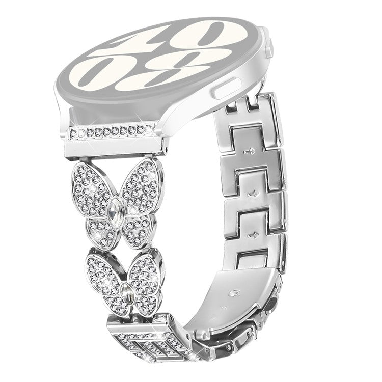 For Huawei Watch GT 2e Band Butterfly Rhinestones Decor Silver Alloy Metal Watch Strap