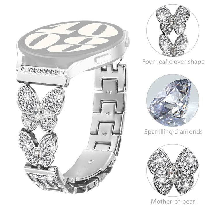 For Huawei Watch GT 2e Band Butterfly Rhinestones Decor Silver Alloy Metal Watch Strap