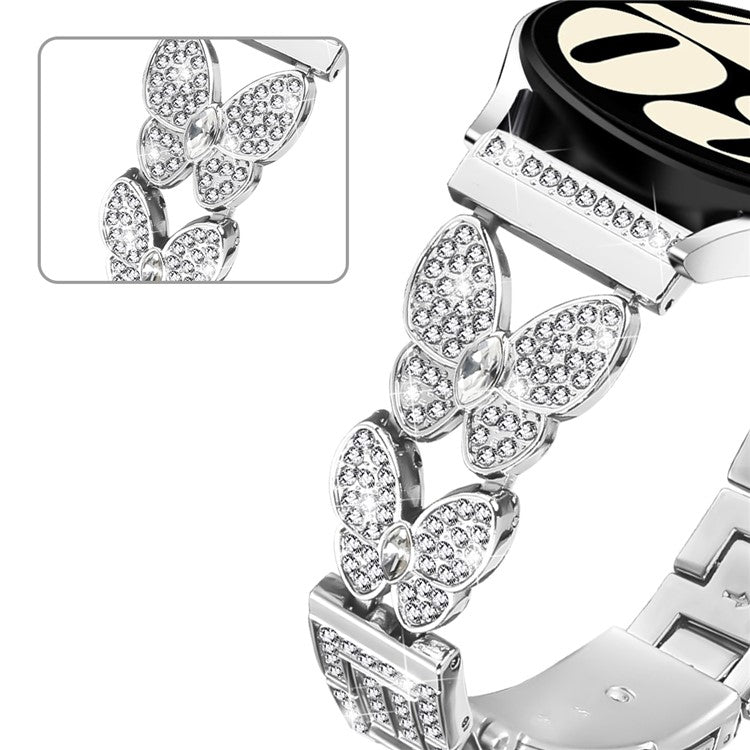 For Huawei Watch GT 2e Band Butterfly Rhinestones Decor Silver Alloy Metal Watch Strap