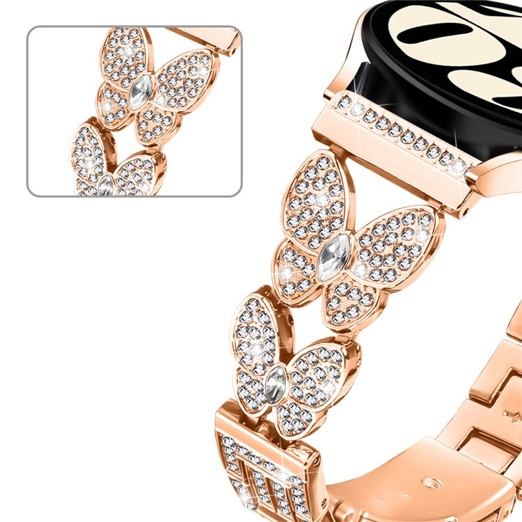 For Huawei Watch GT Band Butterfly Rhinestones Decor Alloy Metal Watch Strap - Rose Gold