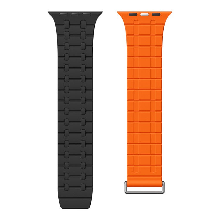 Silicone Watch Strap for Apple Watch Series 10 Ultra 9 8 7 SE 6 5 4 3 2 1 46mm 49mm 45mm 44mm 42mm Magnetic Aluminum Buckle Band - Black+Orange