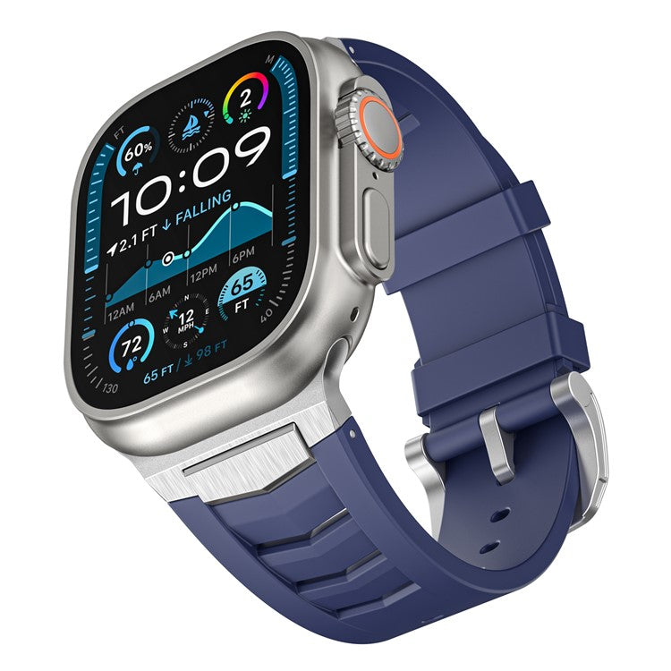 Fluorubber Watch Strap for Apple Watch Series 10 Ultra 9 8 7 SE 6 5 4 3 2 1 46mm 49mm 45mm 44mm 42mm Stainless Steel Buckle Band - Blue