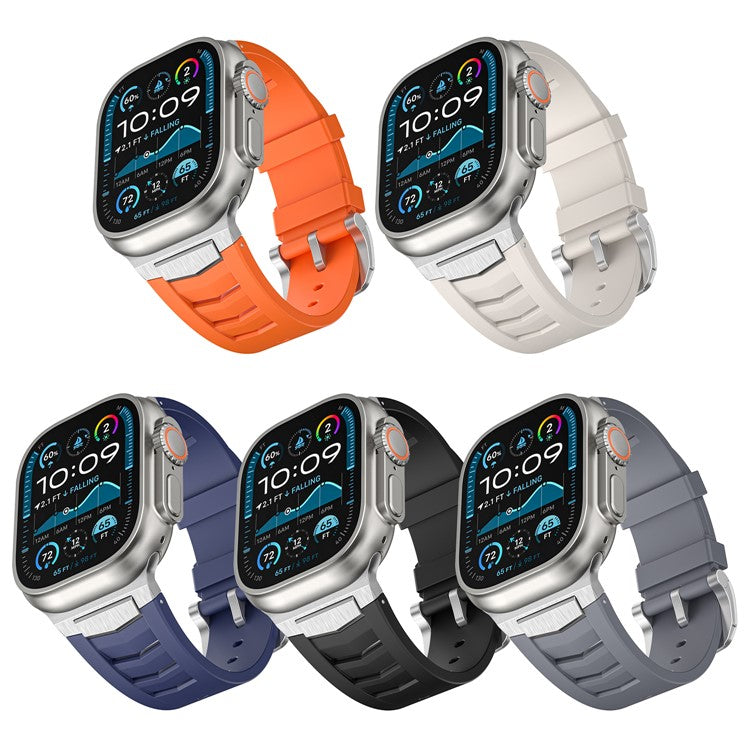 Fluorubber Watch Strap for Apple Watch Series 10 Ultra 9 8 7 SE 6 5 4 3 2 1 46mm 49mm 45mm 44mm 42mm Stainless Steel Buckle Band - Blue