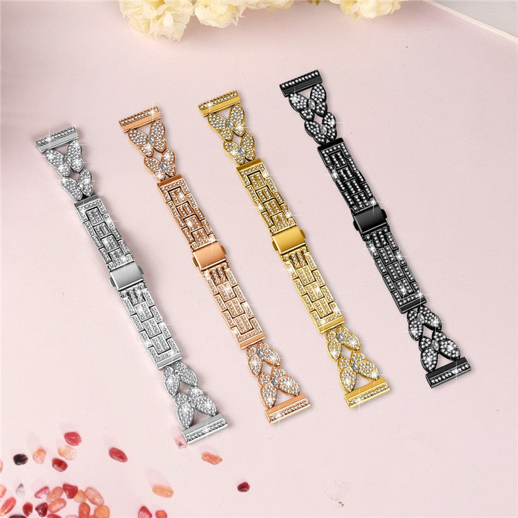 For Huami Amazfit Bip 5 Watch Band Butterfly Rhinestones Decor Alloy Metal Strap - Black
