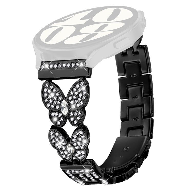 For Huami Amazfit Stratos 3 Watch Band Butterfly Rhinestones Decor Alloy Metal Strap - Black