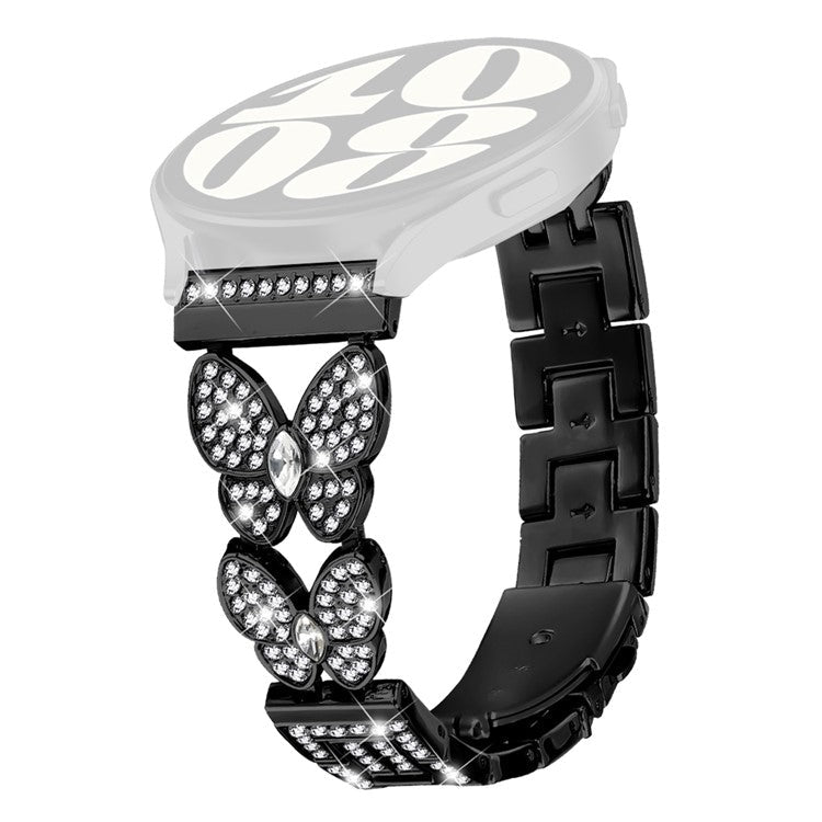 For Haylou RT2 LS10 Metal Band Butterfly Rhinestones Decor Watch Strap - Black
